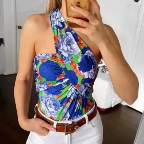 Zara | Assymetrical One Shoulder Floral Bodysuit - Picture 3 of 11